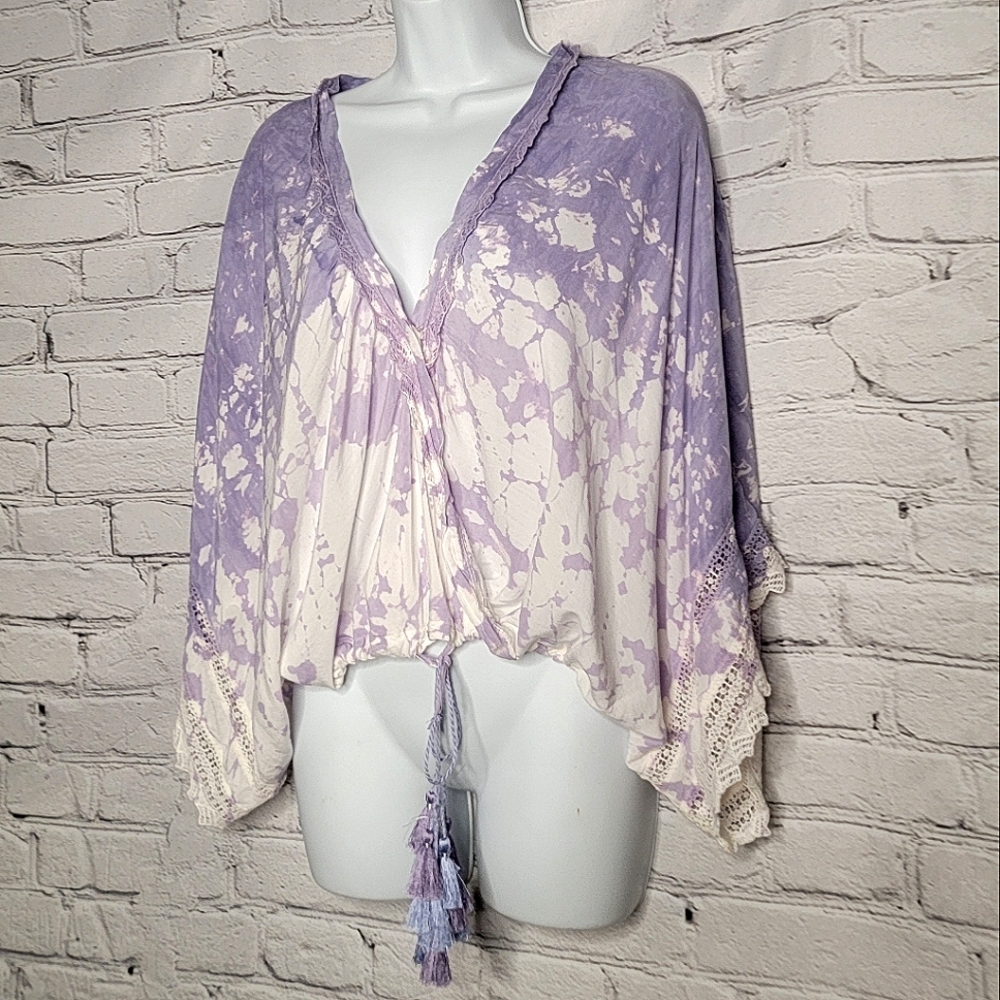 Surf Gypsy Top, Ruffled, Off Shoulder, Pastel Tie Dye, Size Small